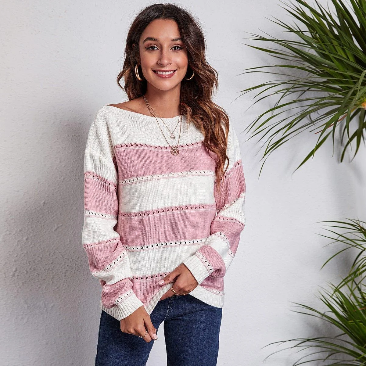 Rowan Off Shoulder Striped Sweater - Glova