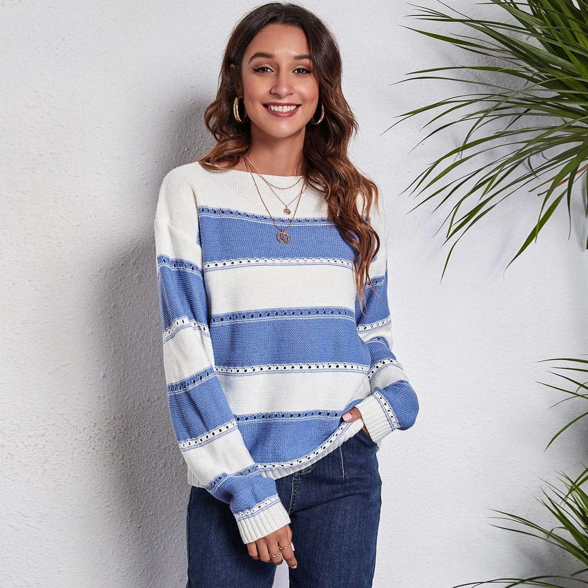 Rowan Off Shoulder Striped Sweater - Glova