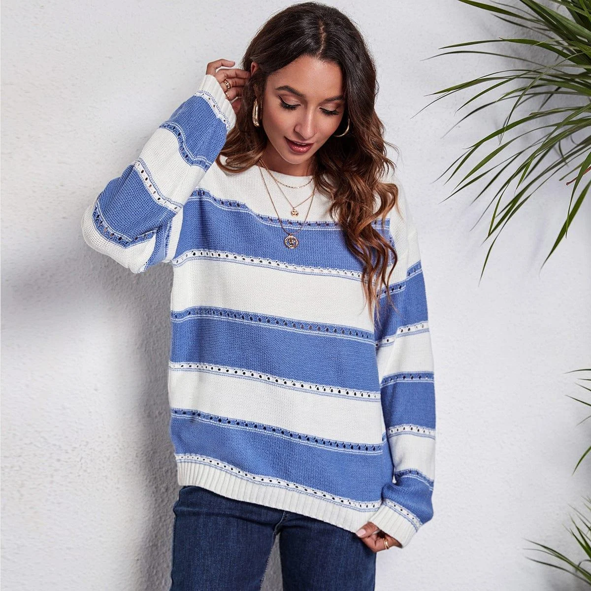 Rowan Off Shoulder Striped Sweater - Glova