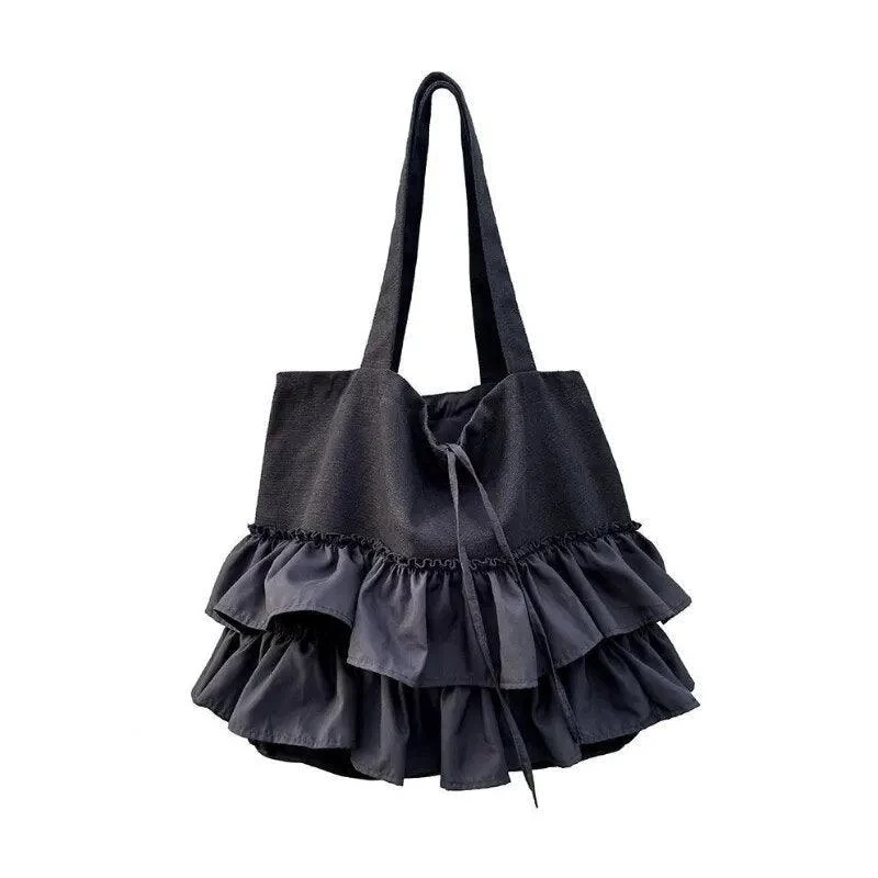 Ruffles Ruched Lace Bucket Shaped Shoulder Bag - Glova