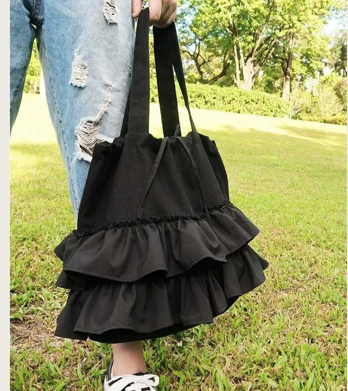 Ruffles Ruched Lace Bucket Shaped Shoulder Bag - Glova