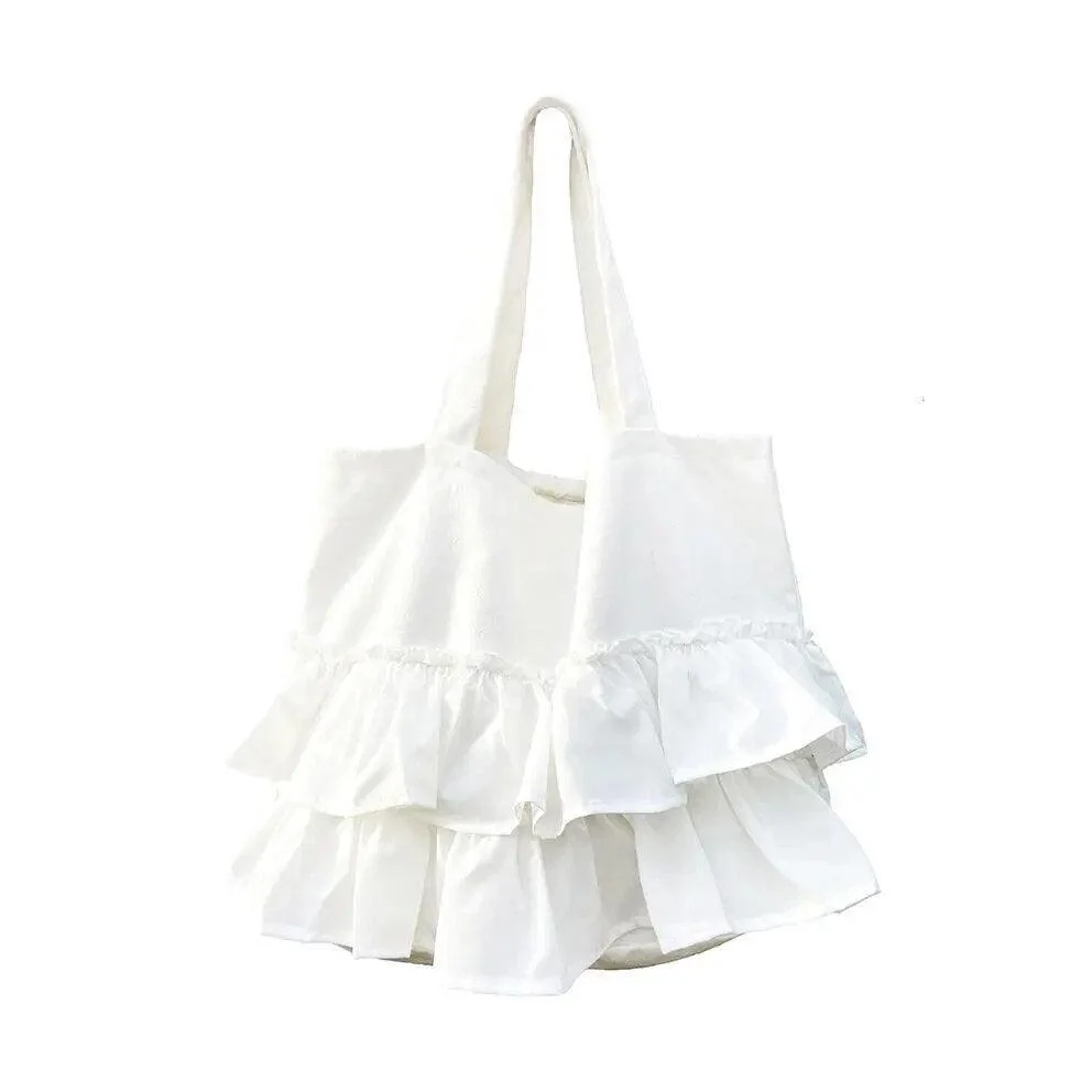 Ruffles Ruched Lace Bucket Shaped Shoulder Bag - Glova