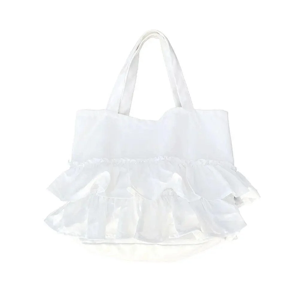 Ruffles Ruched Lace Bucket Shaped Shoulder Bag - Glova