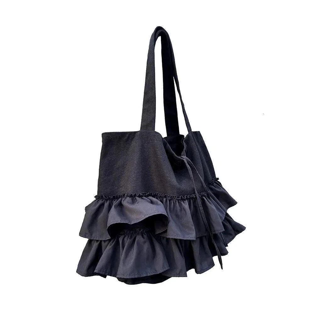 Ruffles Ruched Lace Bucket Shaped Shoulder Bag - Glova