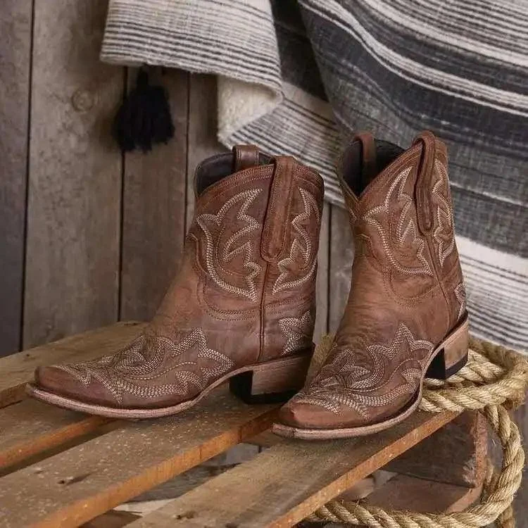 Rustic Western Leather Cowboy Boots - Glova