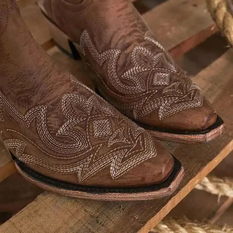 Rustic Western Leather Cowboy Boots - Glova