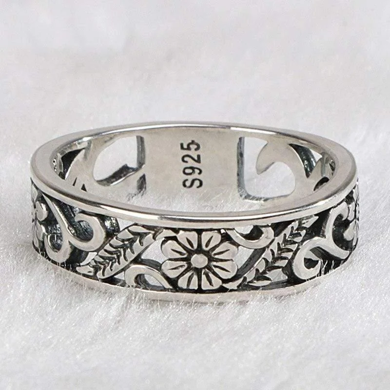 S925 Sterling Silver Floral Design Ring - Glova