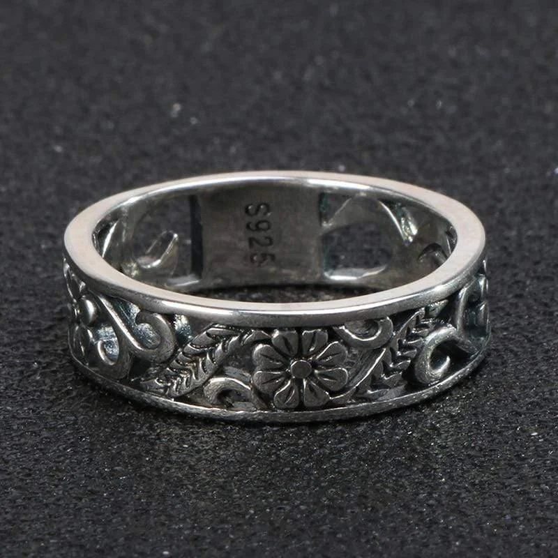 S925 Sterling Silver Floral Design Ring - Glova