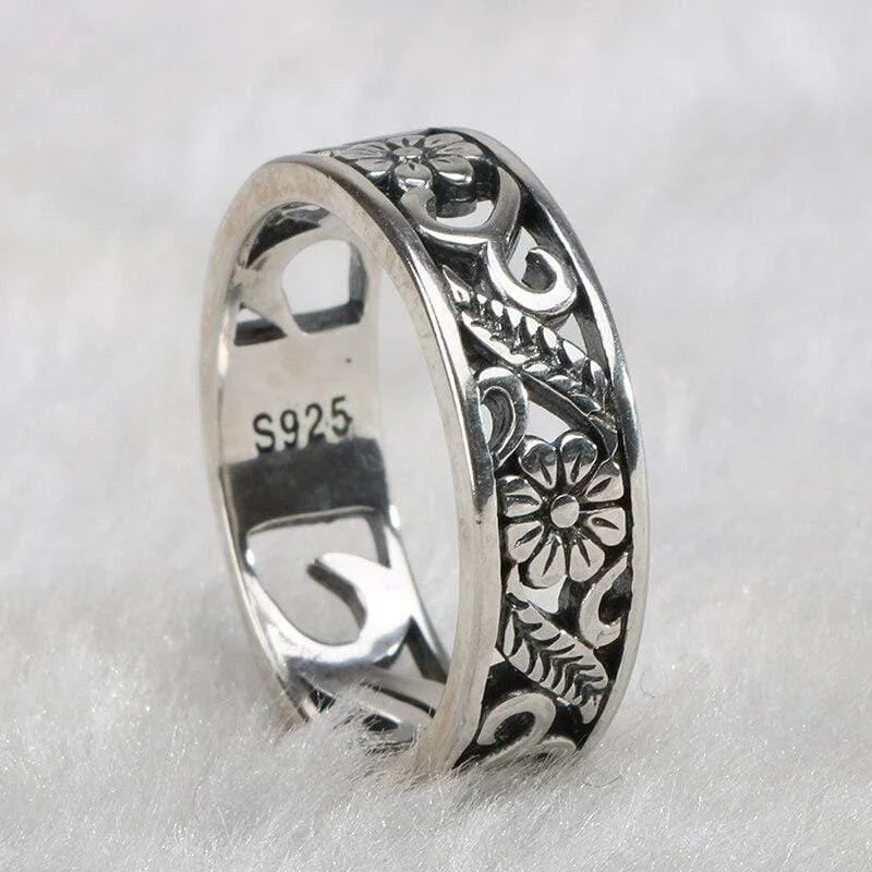 S925 Sterling Silver Floral Design Ring - Glova