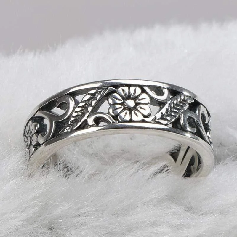 S925 Sterling Silver Floral Design Ring - Glova