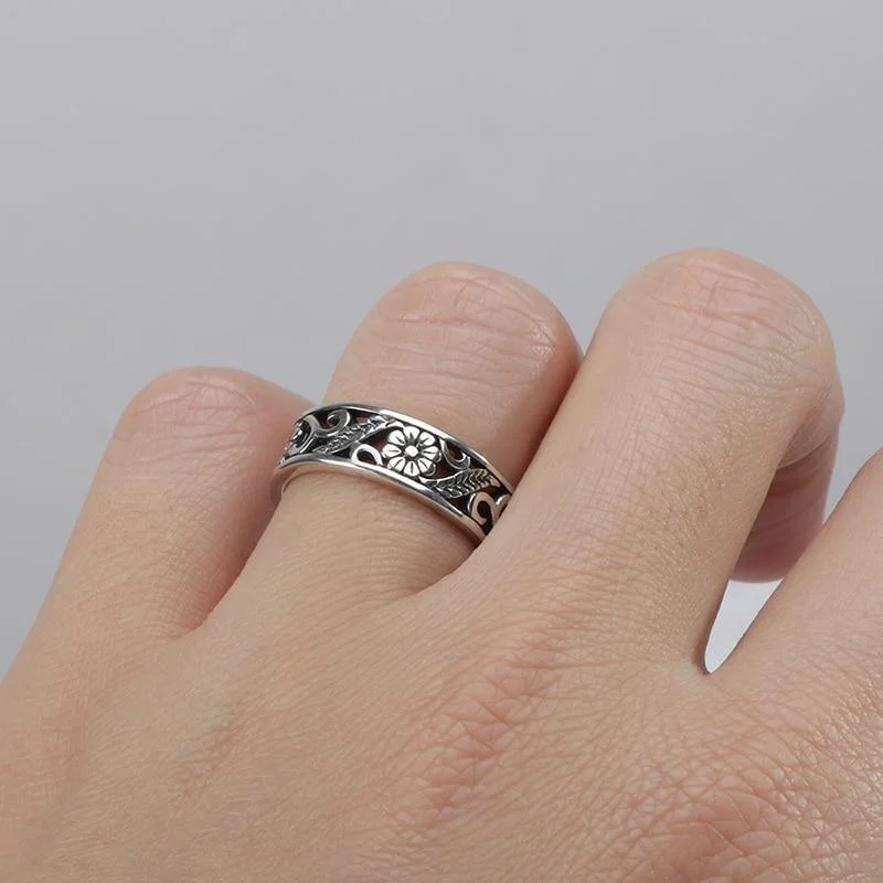 S925 Sterling Silver Floral Design Ring - Glova