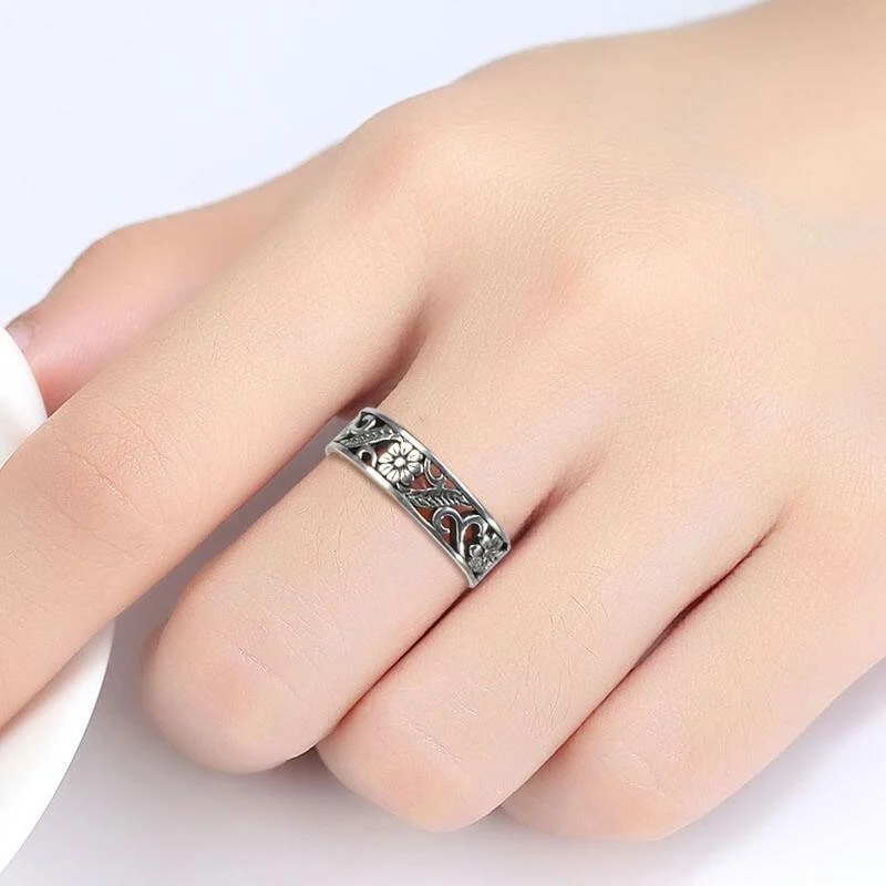 S925 Sterling Silver Floral Design Ring - Glova