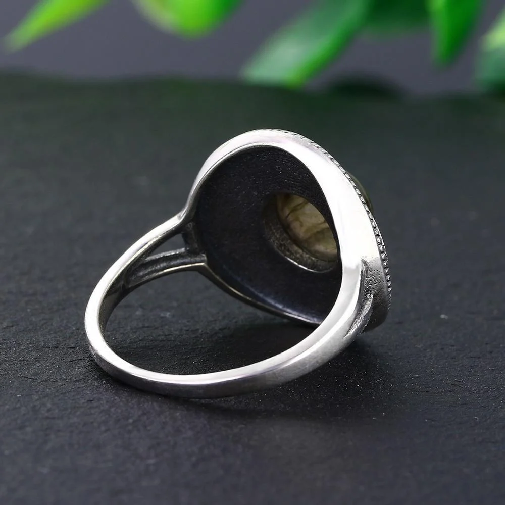 S925 Sterling Silver Natural Stone Round Ring - Glova