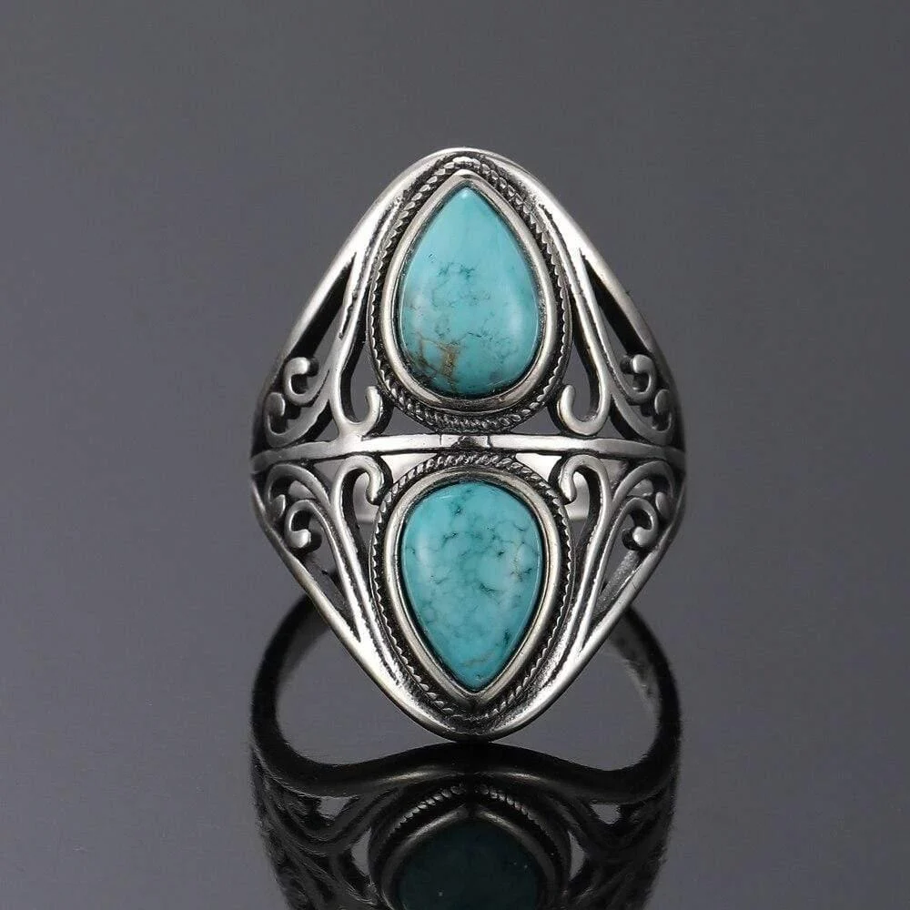 S925 Sterling Silver Natural Turquoise Ring - Glova