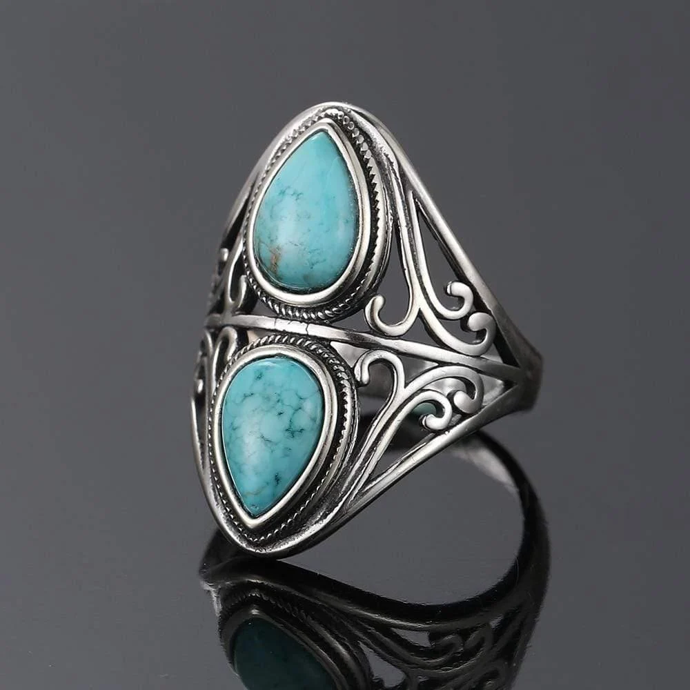 S925 Sterling Silver Natural Turquoise Ring - Glova