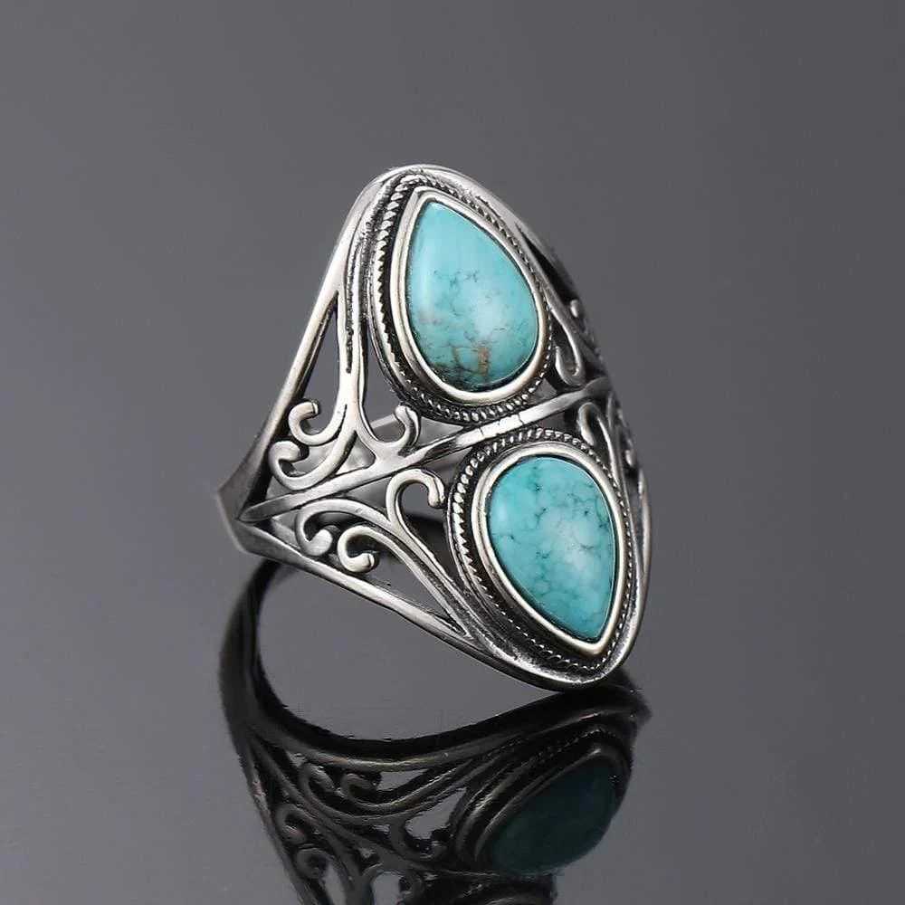 S925 Sterling Silver Natural Turquoise Ring - Glova