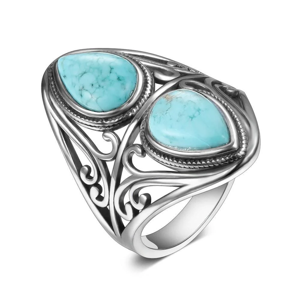 S925 Sterling Silver Natural Turquoise Ring - Glova