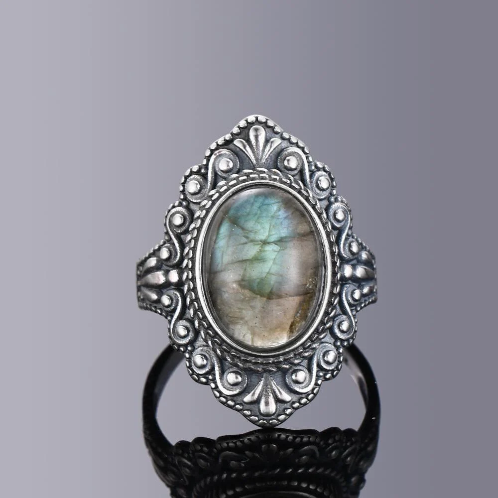 S925 Sterling Silver Oval Gemstone Ring - Glova