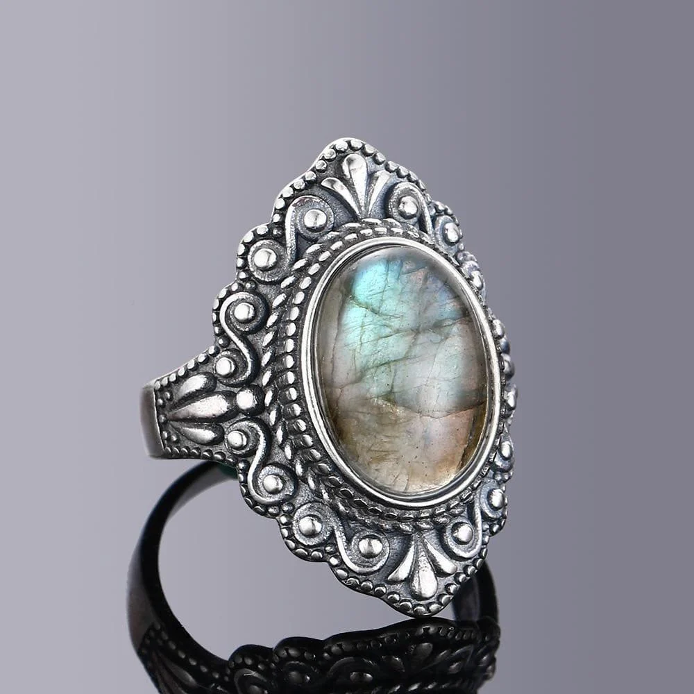 S925 Sterling Silver Oval Gemstone Ring - Glova