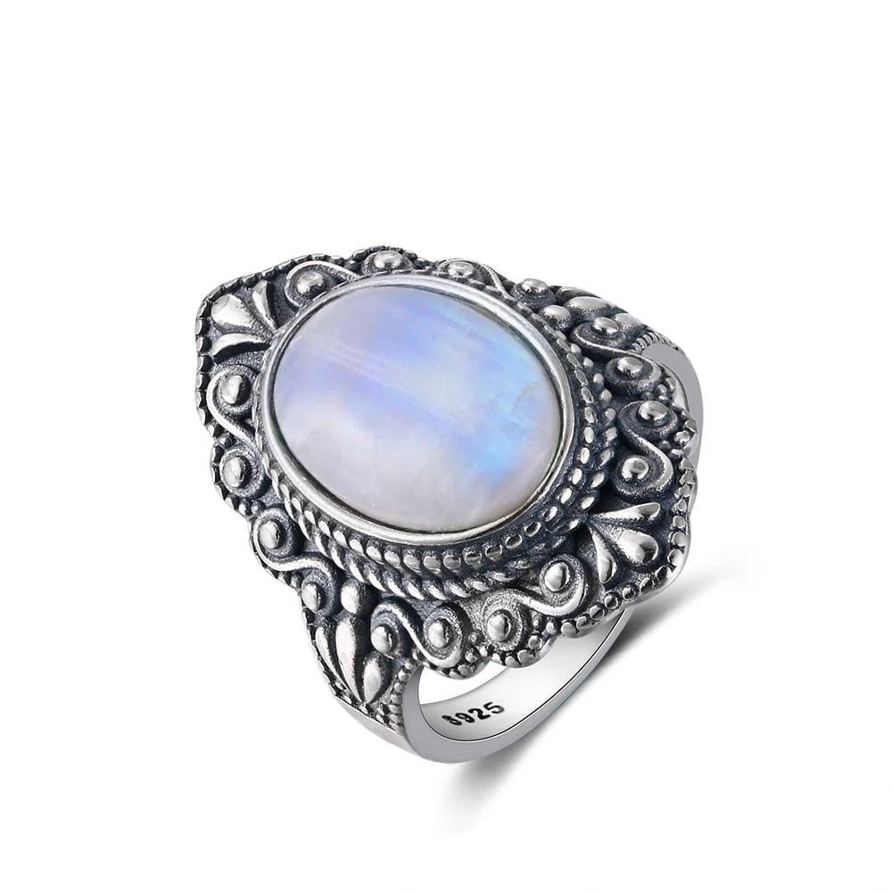 S925 Sterling Silver Oval Gemstone Ring - Glova