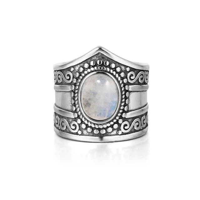 S925 Sterling Silver Rainbow Moonstone Ring - Glova