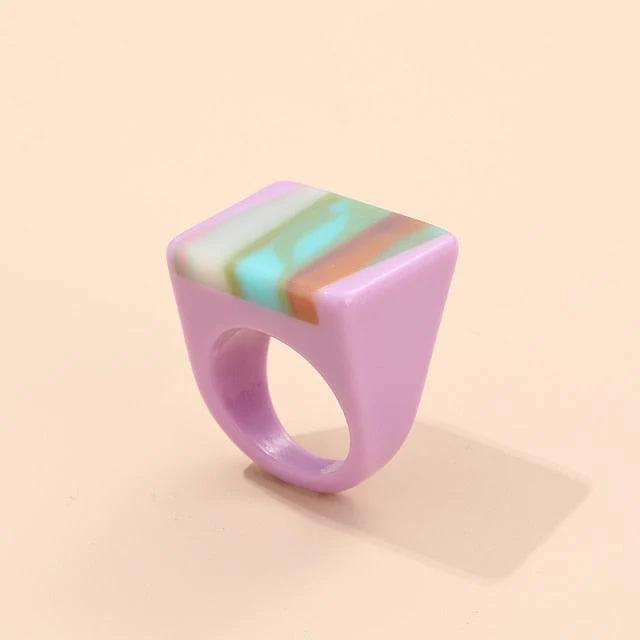 Safina Colorful Stripe Acrylic Resin Rings - 11 Colors - Glova