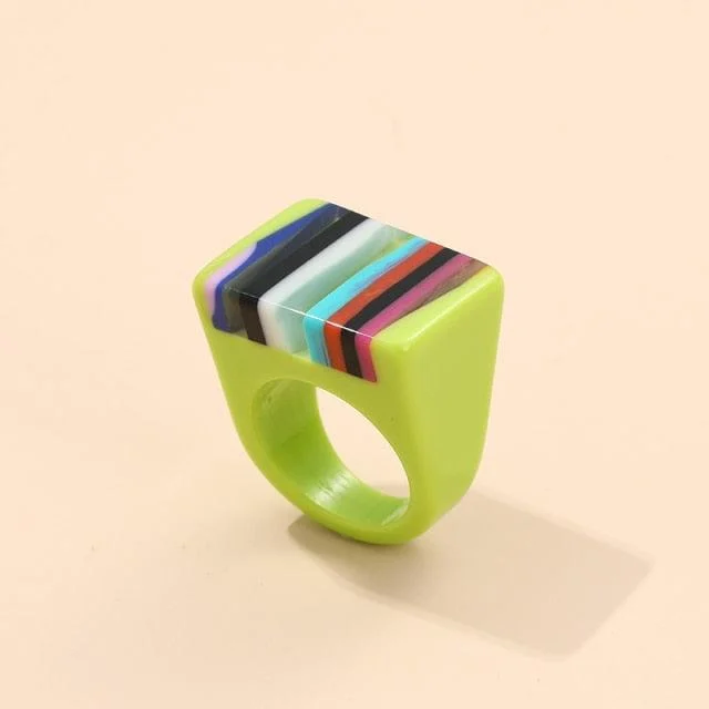 Safina Colorful Stripe Acrylic Resin Rings - 11 Colors - Glova