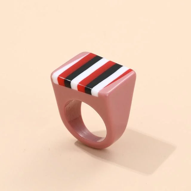 Safina Colorful Stripe Acrylic Resin Rings - 11 Colors - Glova