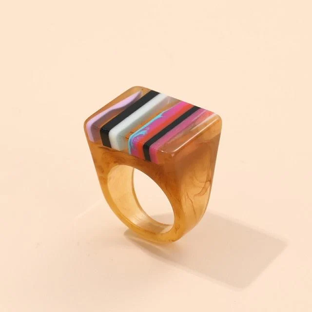 Safina Colorful Stripe Acrylic Resin Rings - 11 Colors - Glova