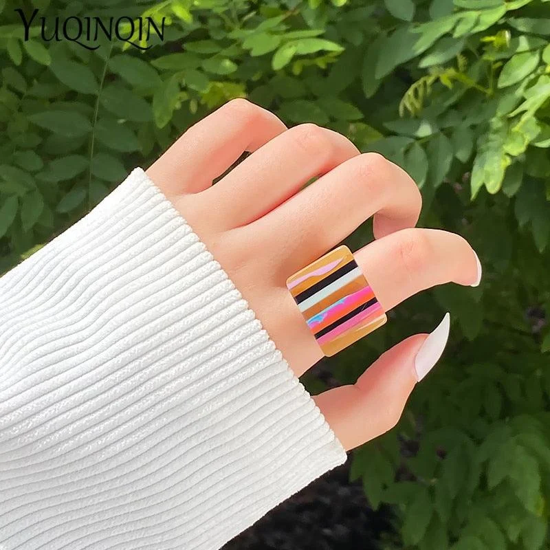 Safina Colorful Stripe Acrylic Resin Rings - 11 Colors - Glova