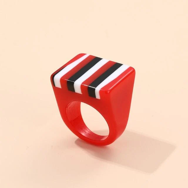 Safina Colorful Stripe Acrylic Resin Rings - 11 Colors - Glova