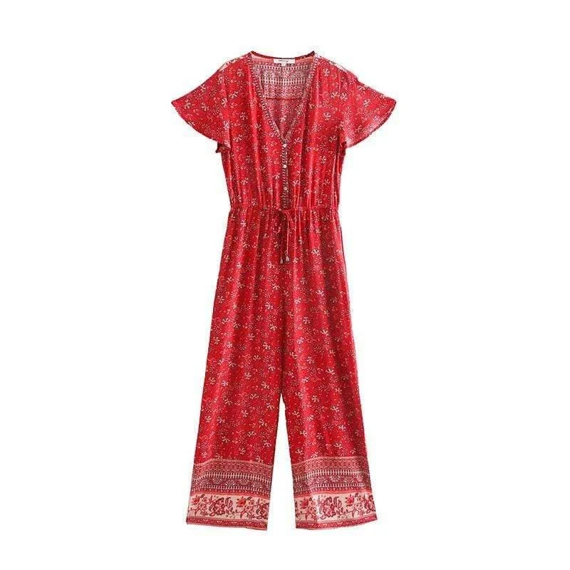 Sara Red Floral Jumpsuit - Glova