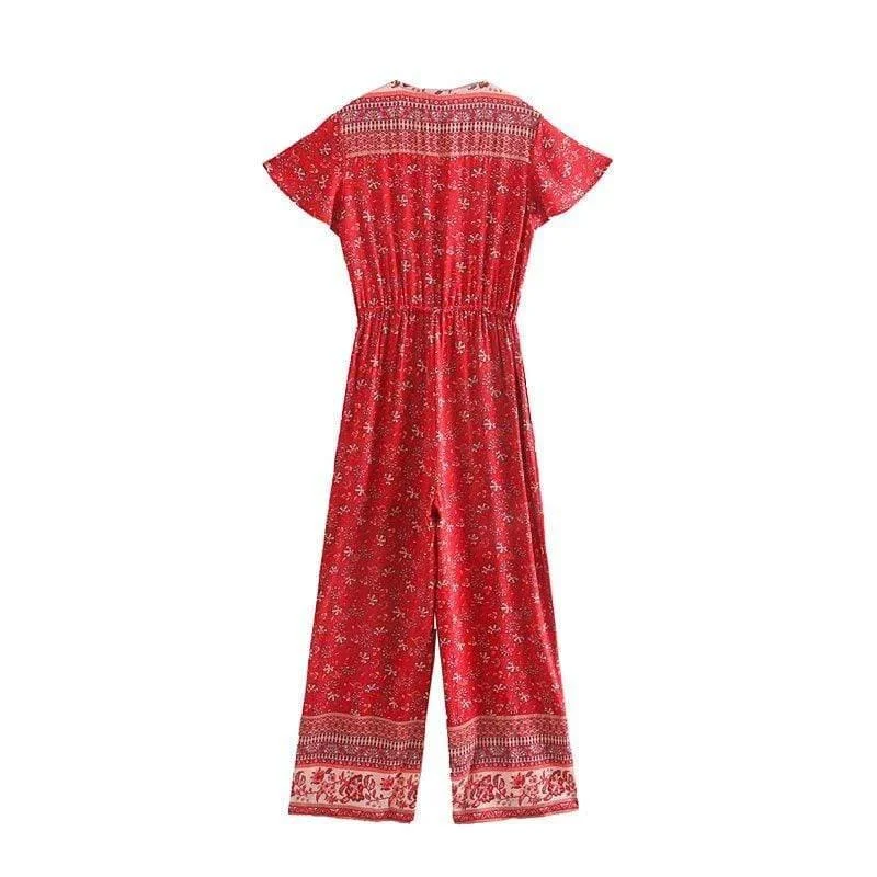 Sara Red Floral Jumpsuit - Glova