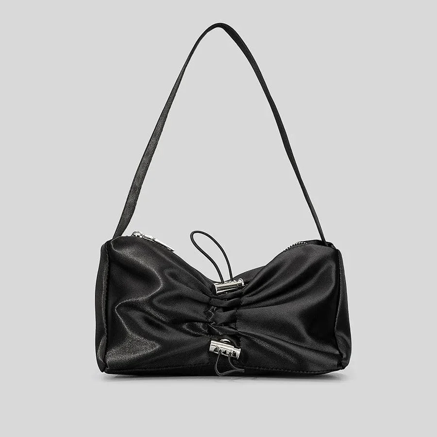 Satin Drawsting Armpit Bag Folds Bow Y2K Handbag - Glova