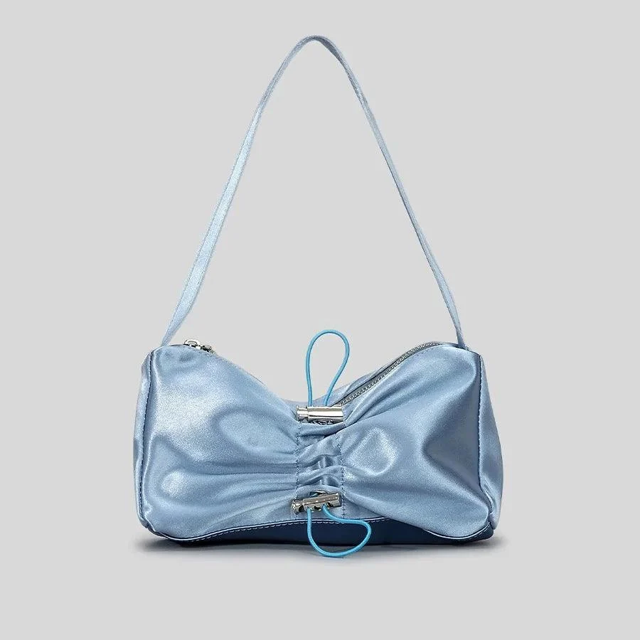 Satin Drawsting Armpit Bag Folds Bow Y2K Handbag - Glova