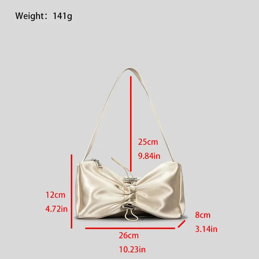 Satin Drawsting Armpit Bag Folds Bow Y2K Handbag - Glova