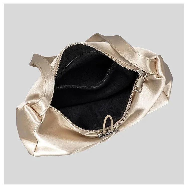 Satin Drawsting Armpit Bag Folds Bow Y2K Handbag - Glova