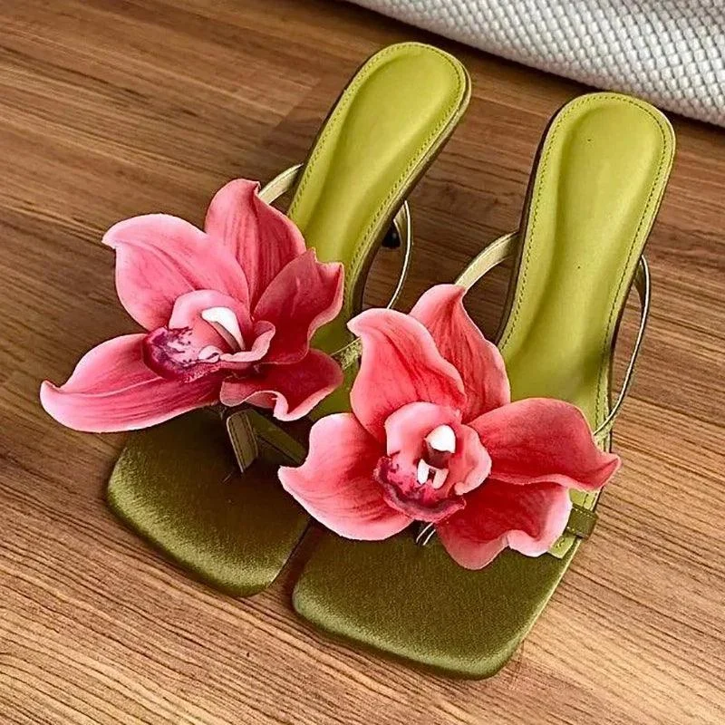 Satin Flower Open Toe Thin Heeled Dress Sandals - Glova