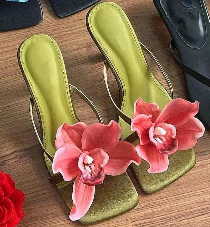 Satin Flower Open Toe Thin Heeled Dress Sandals - Glova