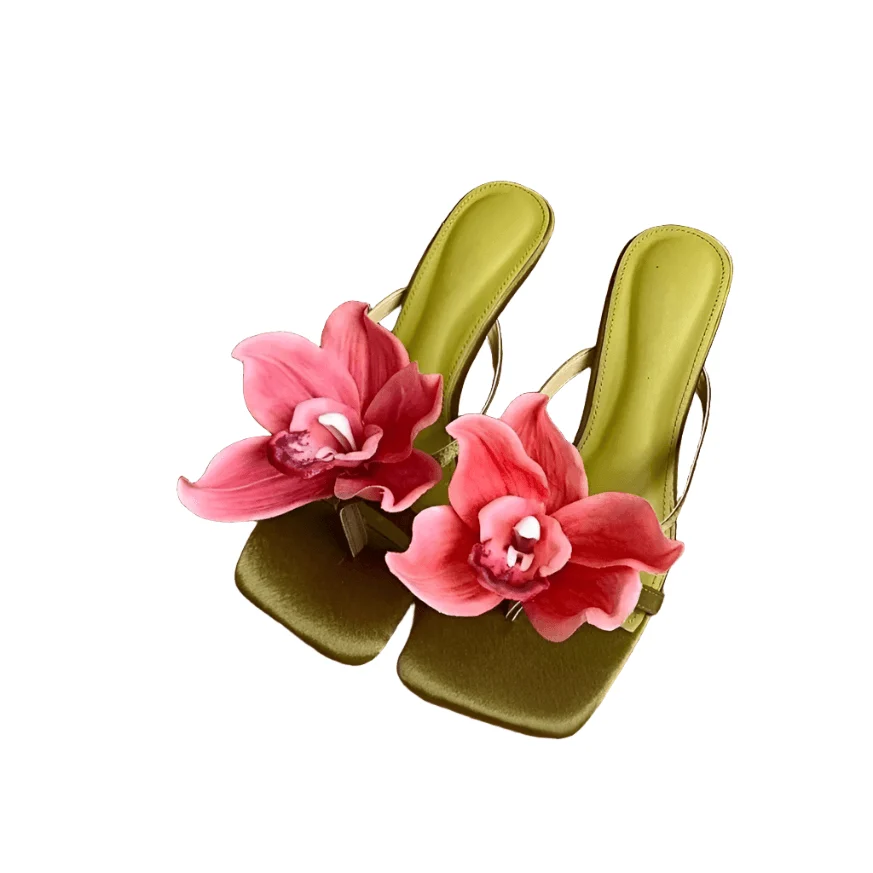 Satin Flower Open Toe Thin Heeled Dress Sandals - Glova