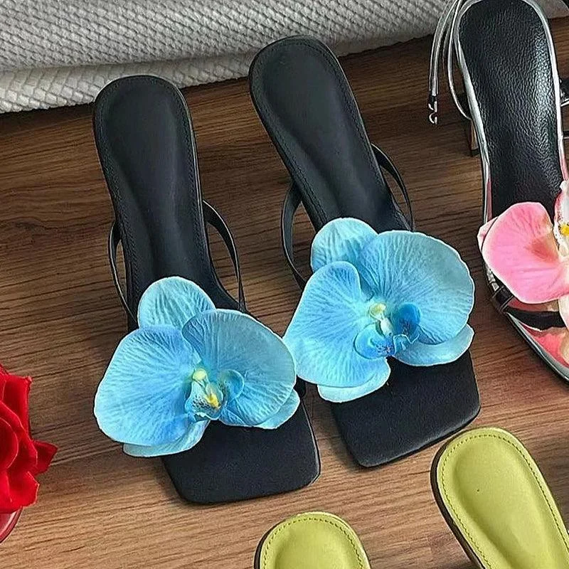 Satin Flower Open Toe Thin Heeled Dress Sandals - Glova