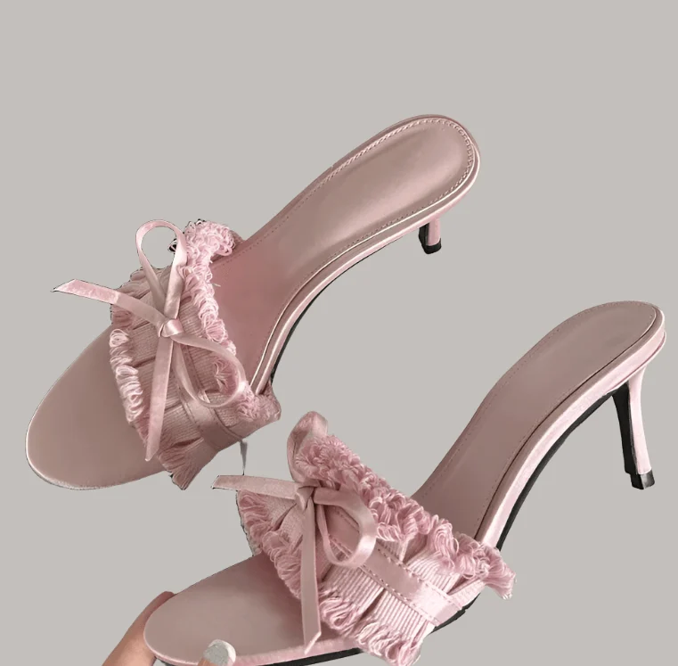 Satin Pleated Butterfly-knot Thin Heels Stripper Shoes - Glova