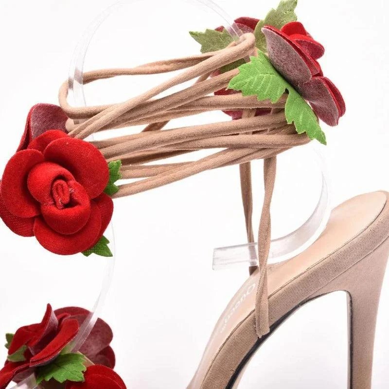 Satin Rose Design High Heel Strappy Wedding Shoes - Glova