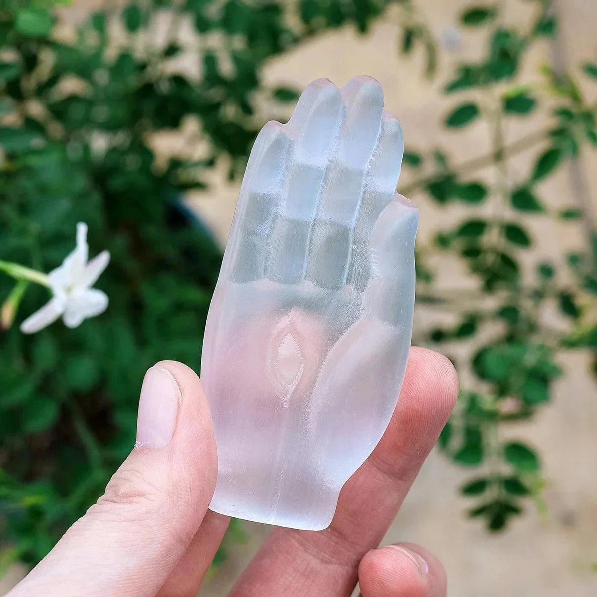 Selenite Hamsa Hand Crystal Carving - Glova