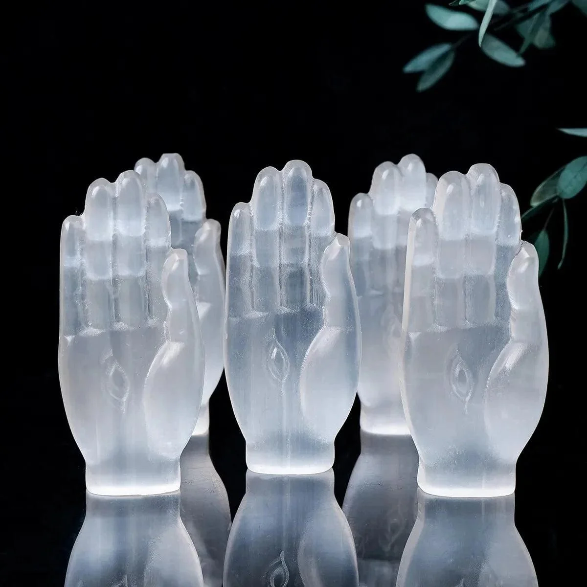 Selenite Hamsa Hand Crystal Carving - Glova