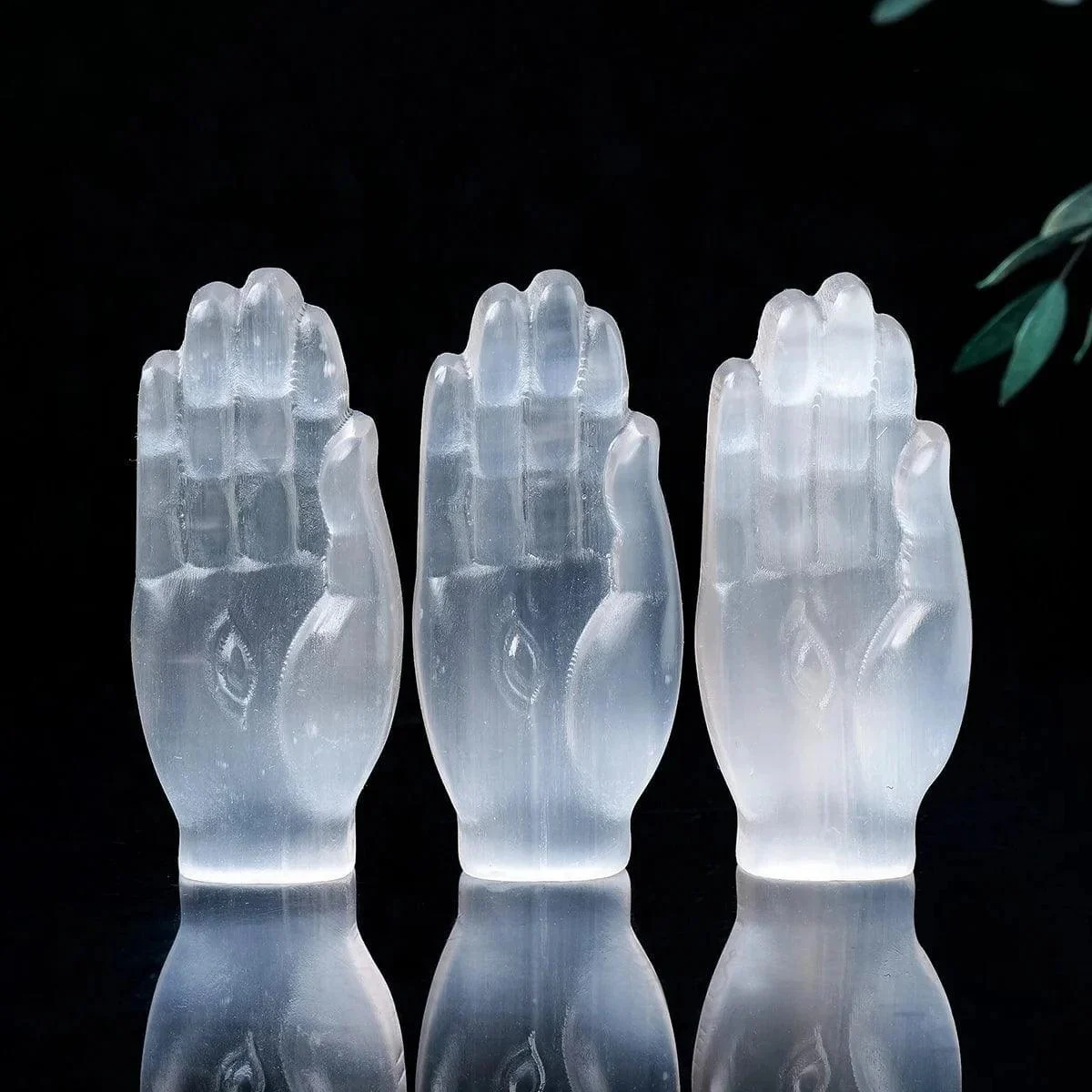 Selenite Hamsa Hand Crystal Carving - Glova