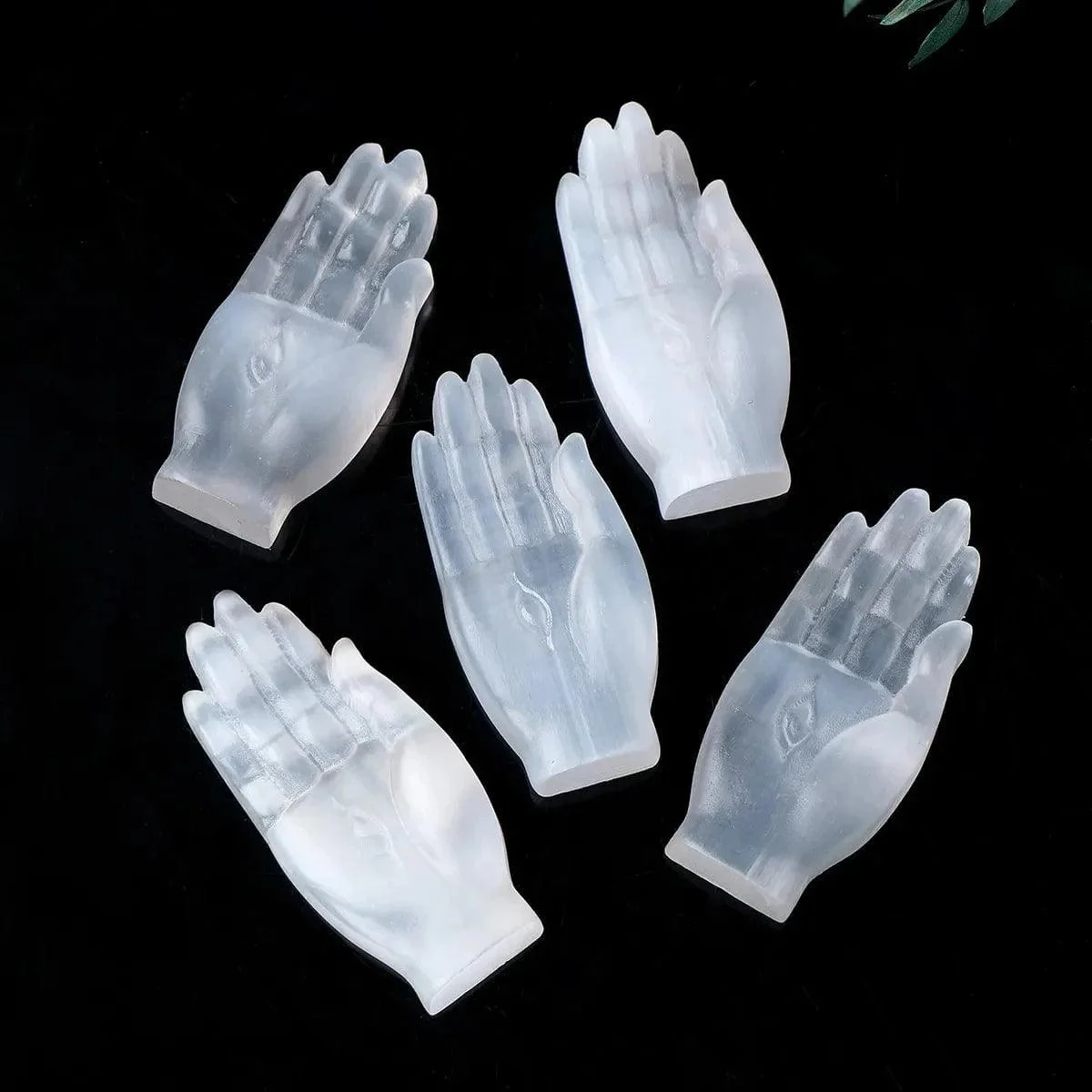 Selenite Hamsa Hand Crystal Carving - Glova