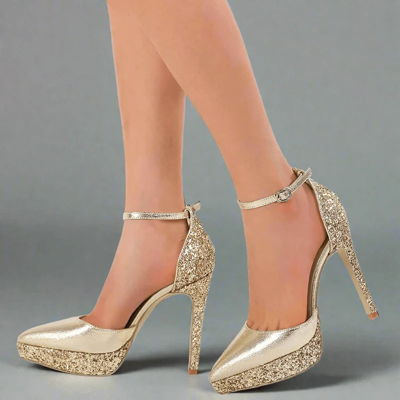 Sequin Cloth Pointed Toe Pumps Stiletto Stripper Sandals - Glova