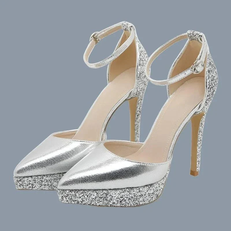 Sequin Cloth Pointed Toe Pumps Stiletto Stripper Sandals - Glova