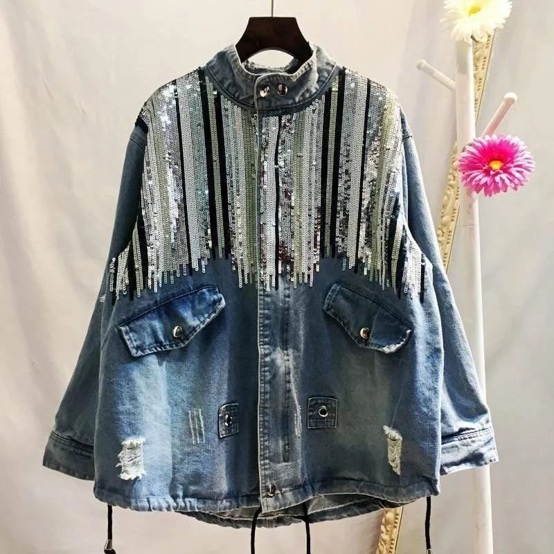 Sequins Embroidered Denim Jacket - Glova